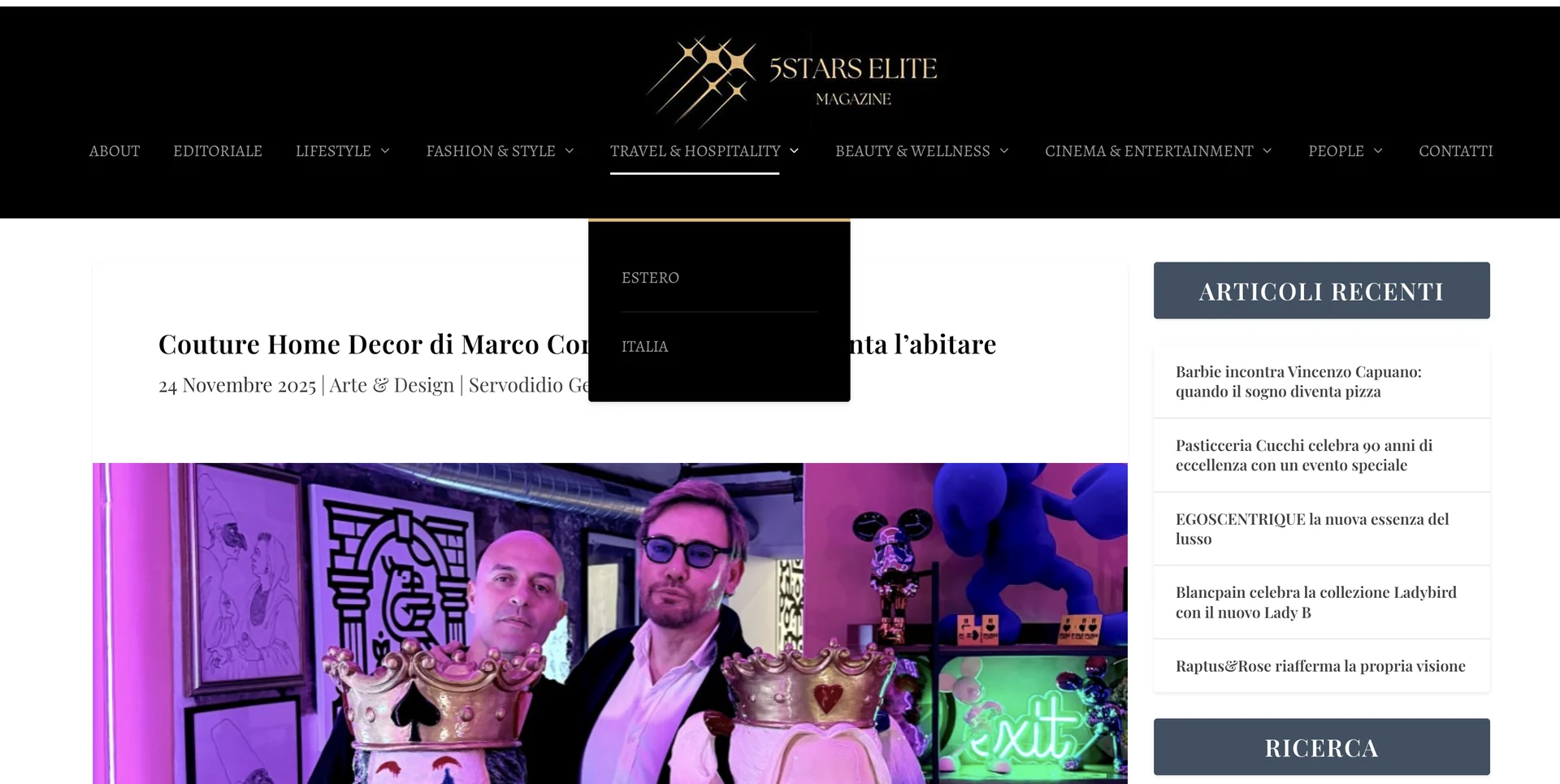 Copertina articolo: Couture Home Decor di Marco Coretti: l’arte che reinventa l’abitareTitolo articolo 1 — placeholder