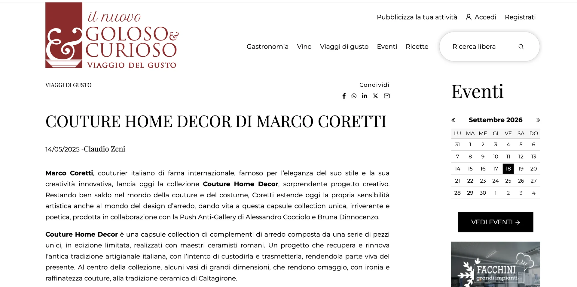 Copertina articolo: COUTURE HOME DECOR DI MARCO CORETTI